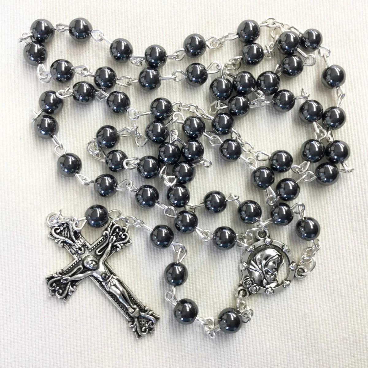 Imitation Hematite Rosary, 6mm Diameter Round Beads - Image 3