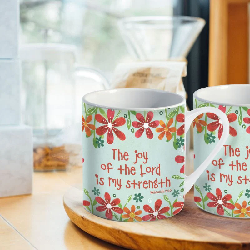 The Joy Of The Lord, Gift Boxed Bone China Mug With Bible Verse Nehemiah 8:10 Size 9cm / 3.5 Inches High - Image 3
